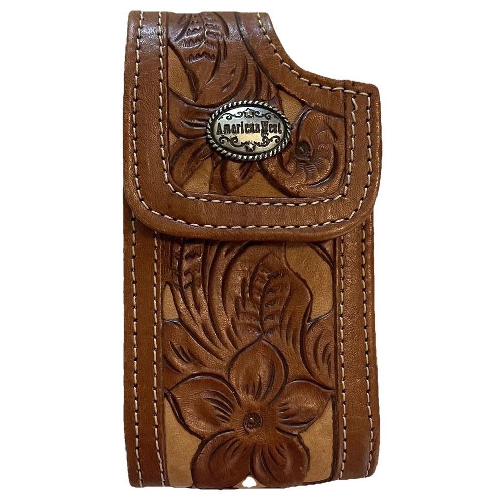 Vintage American West Tooled‎ Leather Belt Holster Pouch Waist Bag Western